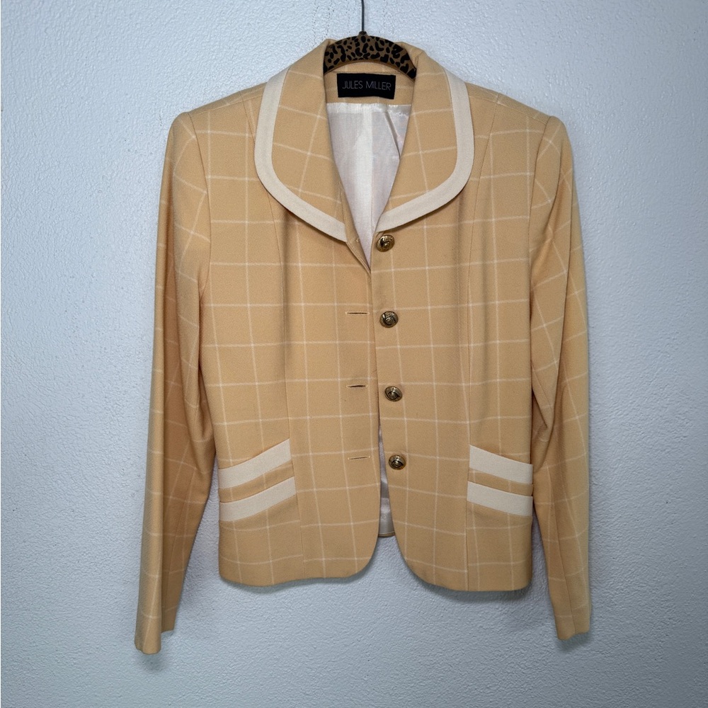 Women's Beige Checkered Blazer